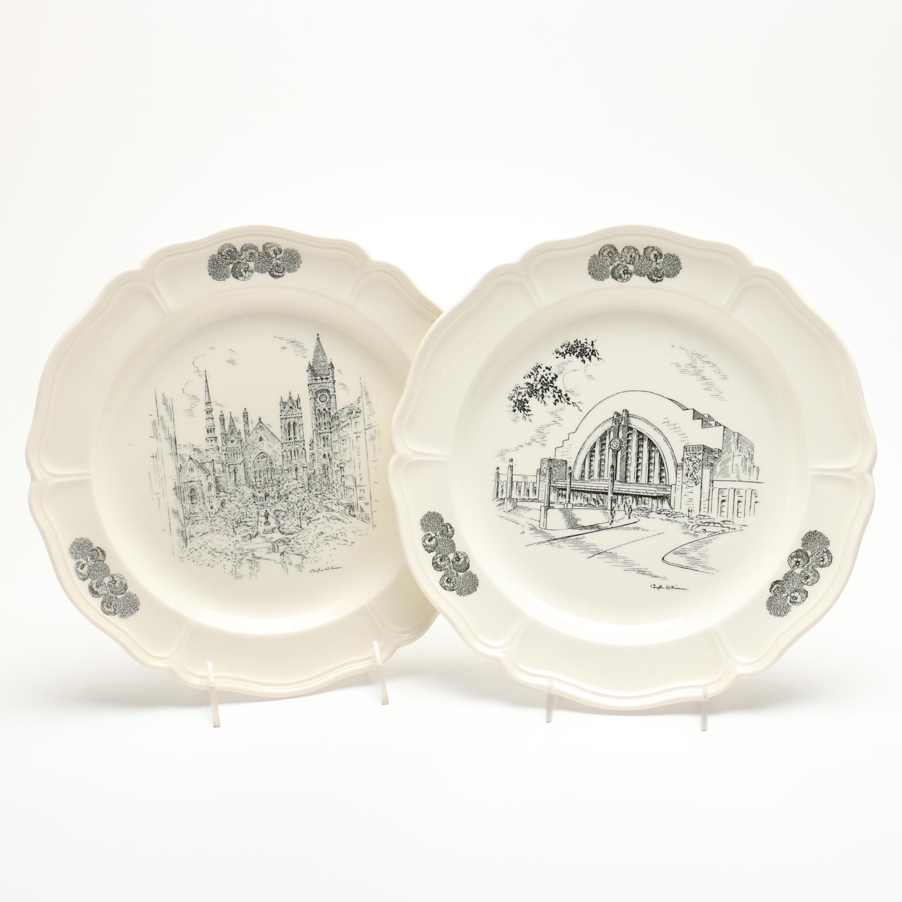 Wedgwood Caroline Williams Ceramic Plates Featuring Cincinnati Landmarks