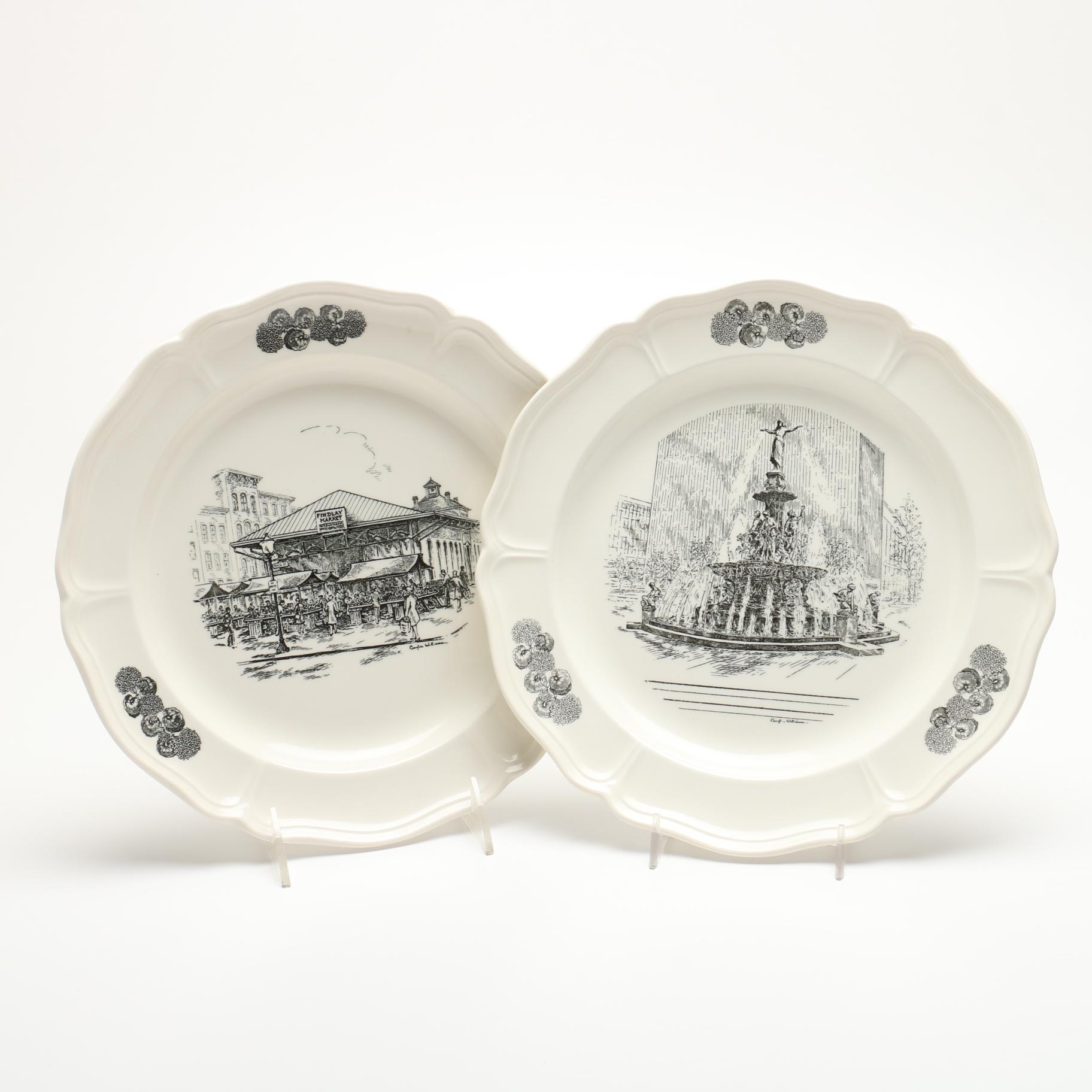 Wedgwood Caroline Williams Ceramic Plates Featuring Cincinnati Landmarks