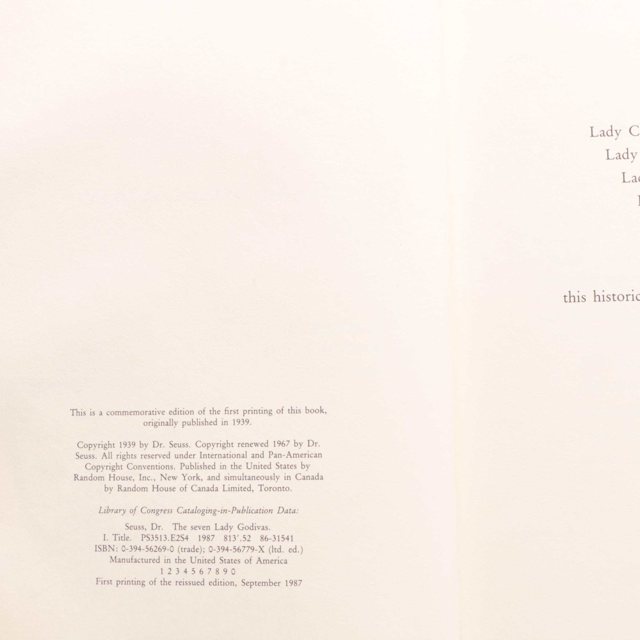 1987 Dr. Seuss "The Seven Lady Godivas" First Printing of Reissue