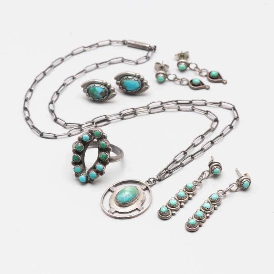Southwestern Style Sterling Silver Turquoise Jewelry Assortment