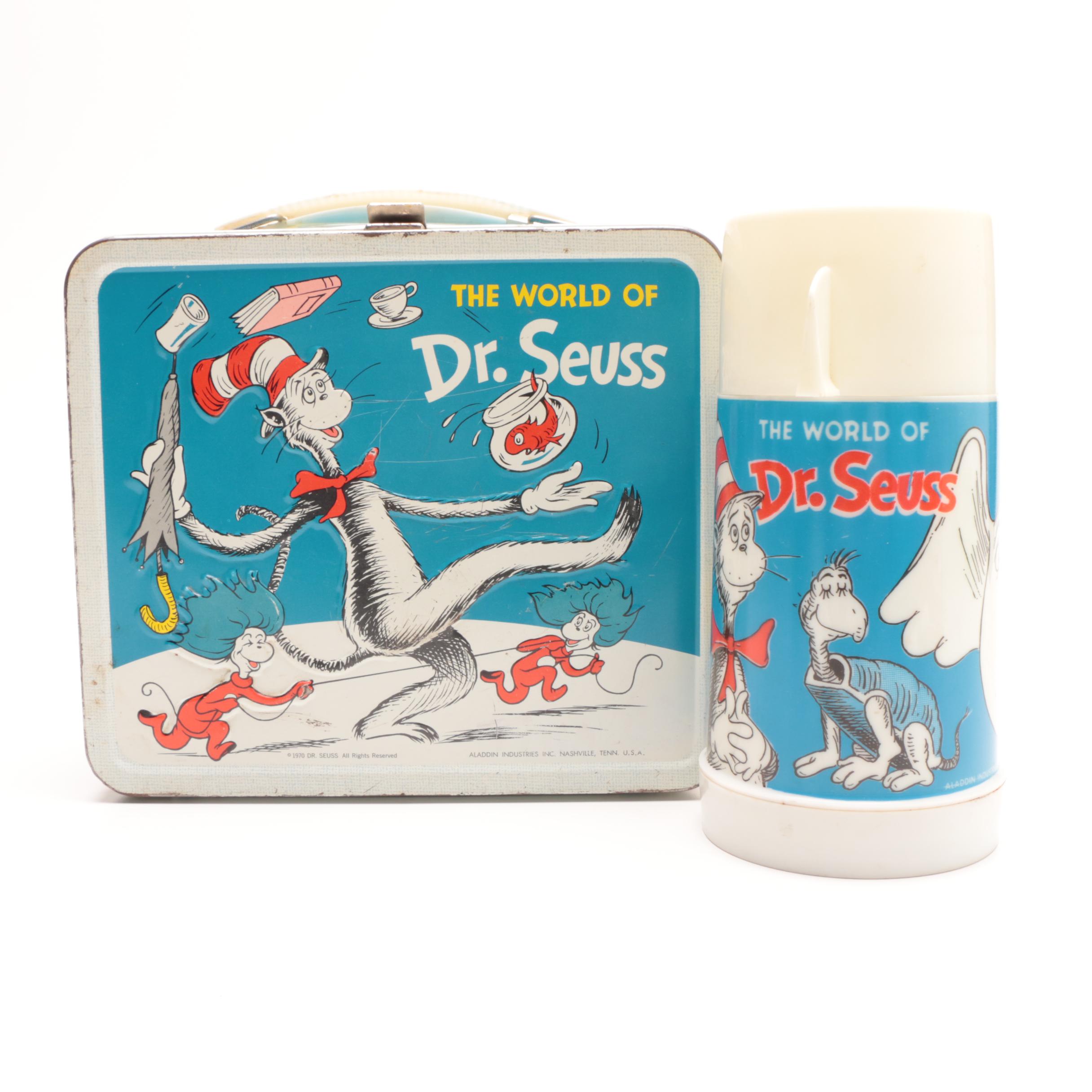 Circa 1970's Dr. Seuss Themed Vinyl and Tin Lunchboxes with Thermos