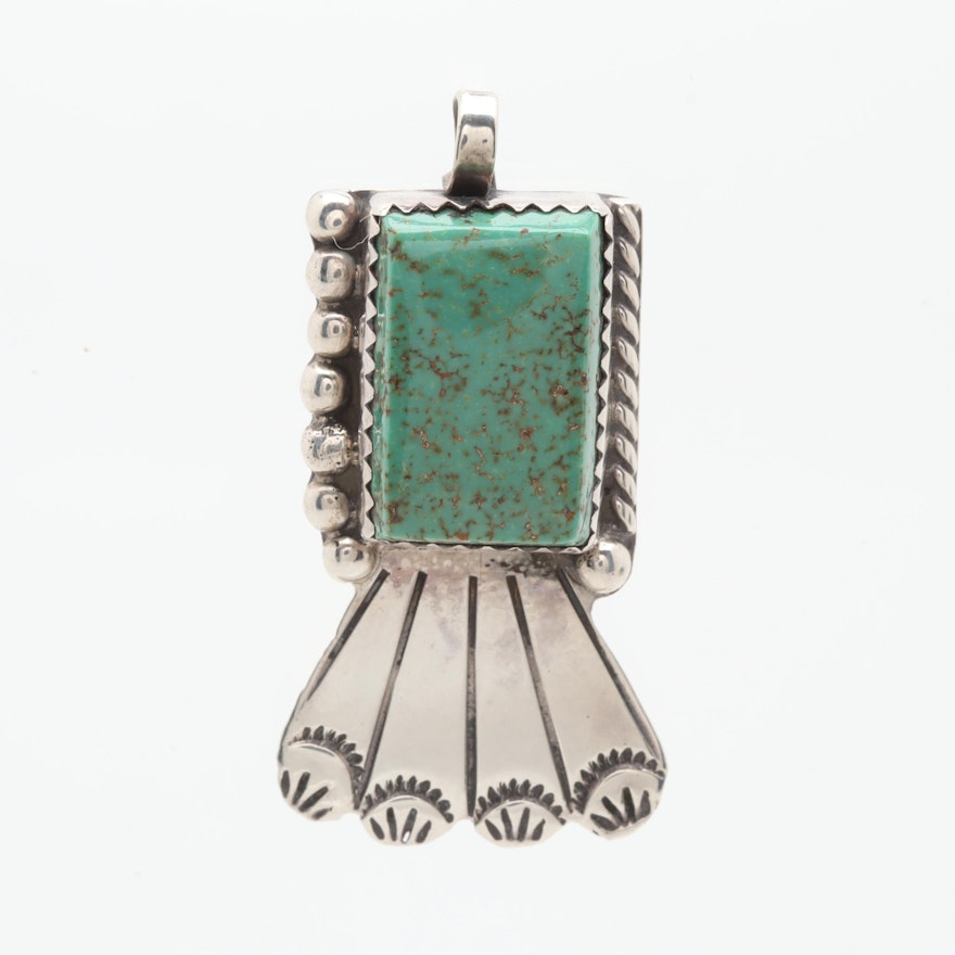 Tony Guerro Navajo Diné Sterling Silver Turquoise Pendant