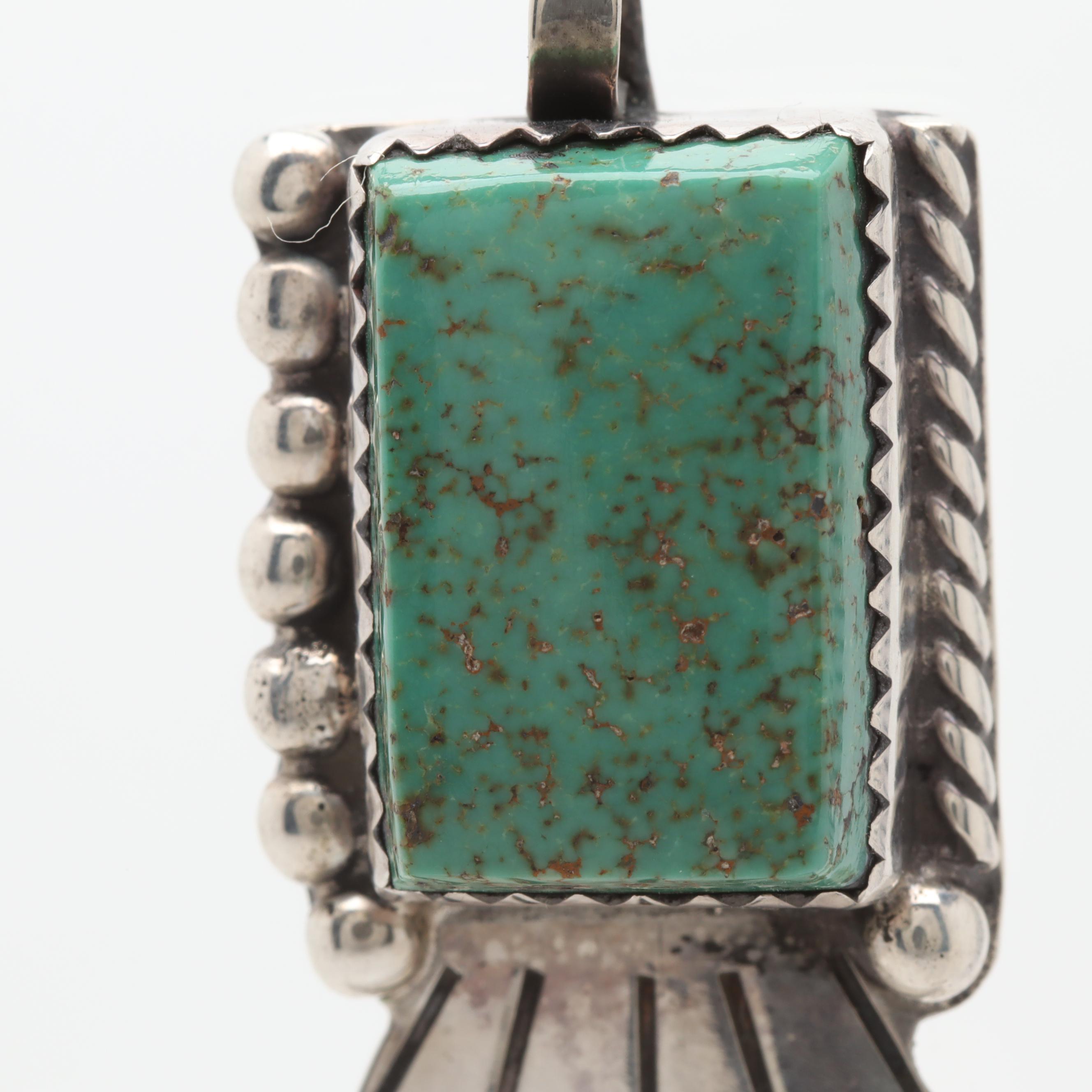 Tony Guerro Navajo Diné Sterling Silver Turquoise Pendant