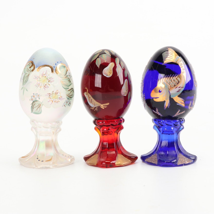 Limited Edition Hand-Painted Fenton Art Glass Eggs