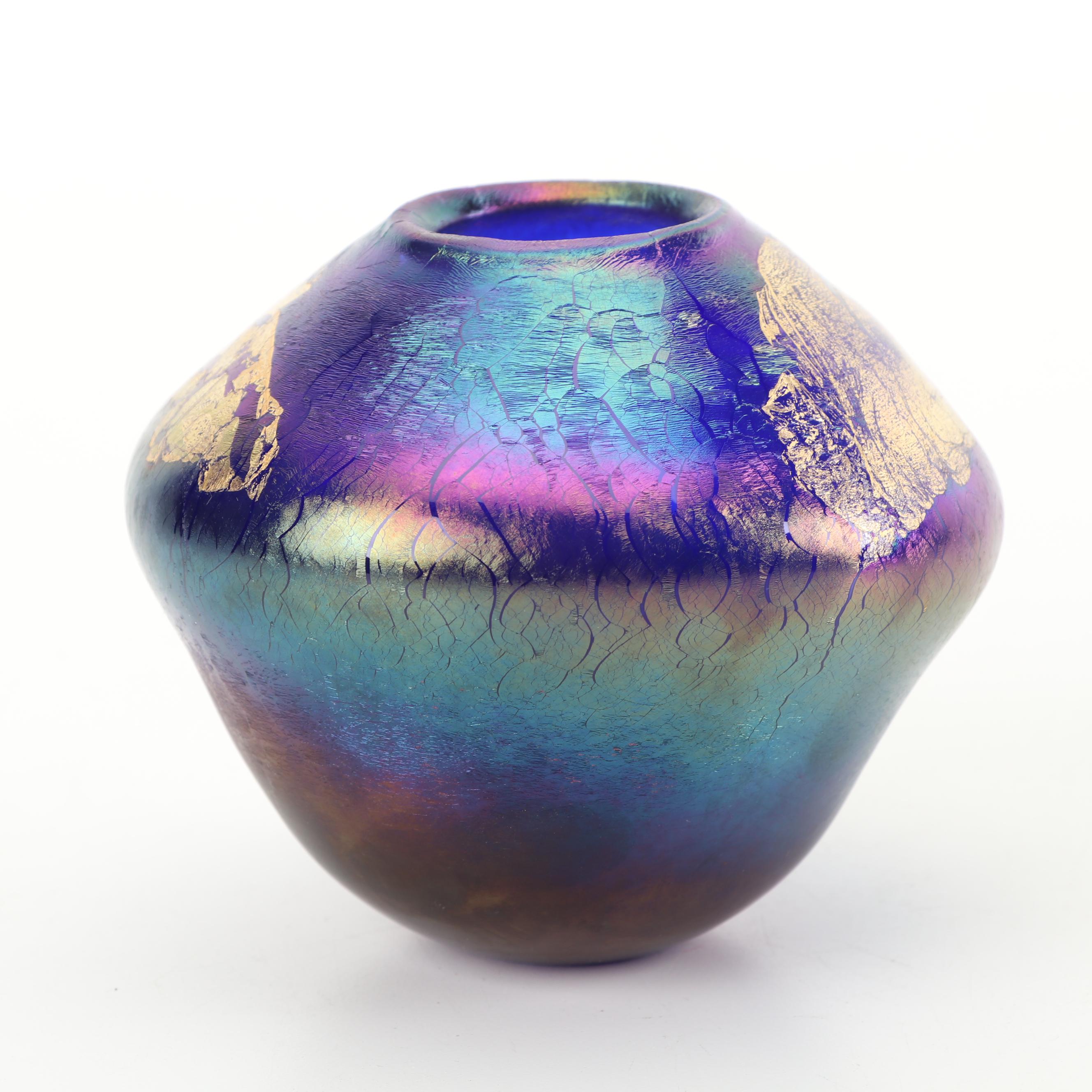 Robert Eickholt Iridescent Art Glass Vase