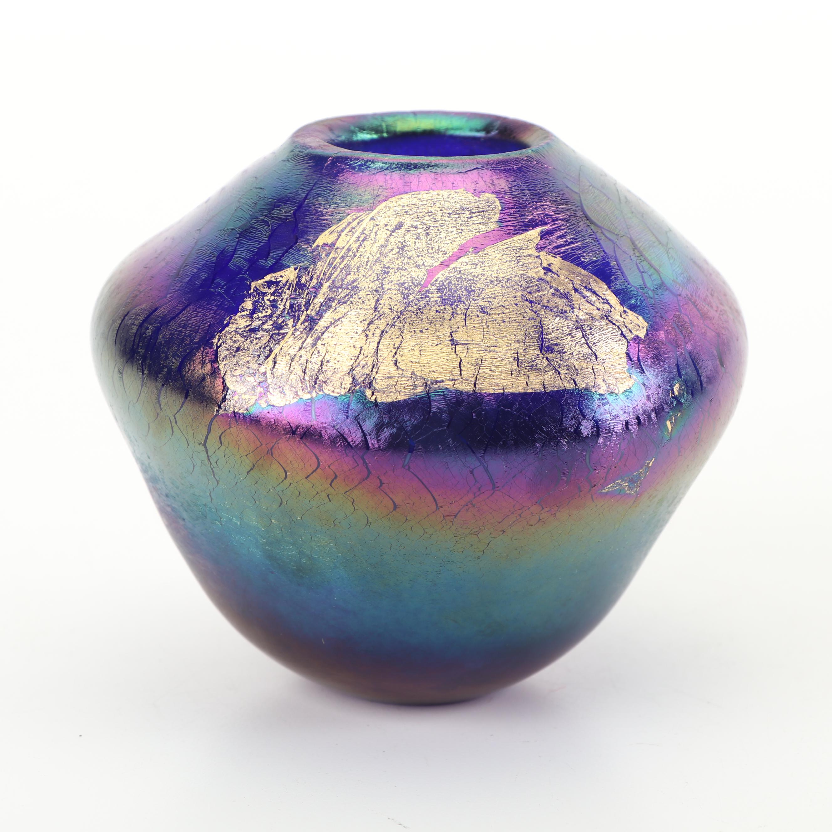Robert Eickholt Iridescent Art Glass Vase