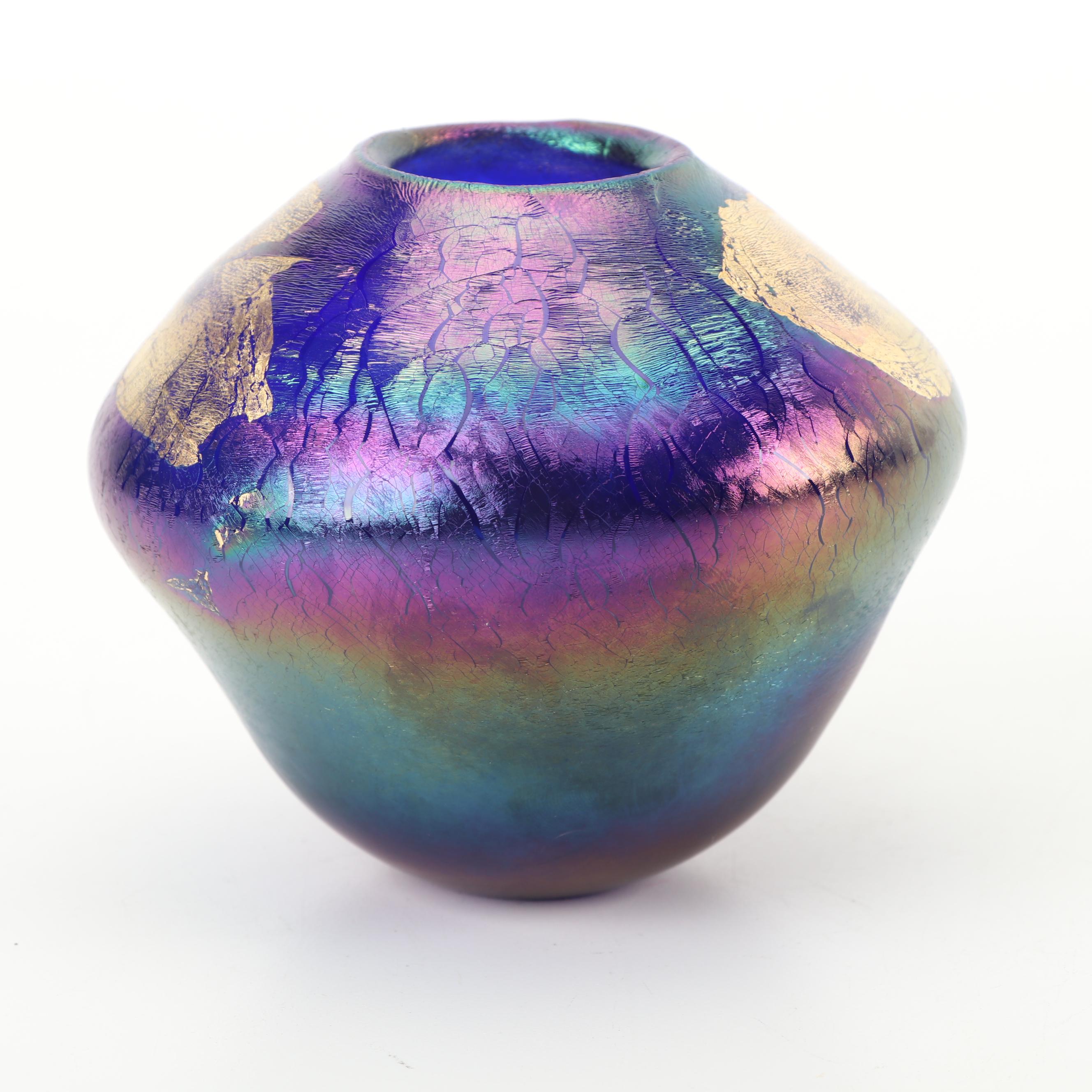 Robert Eickholt Iridescent Art Glass Vase