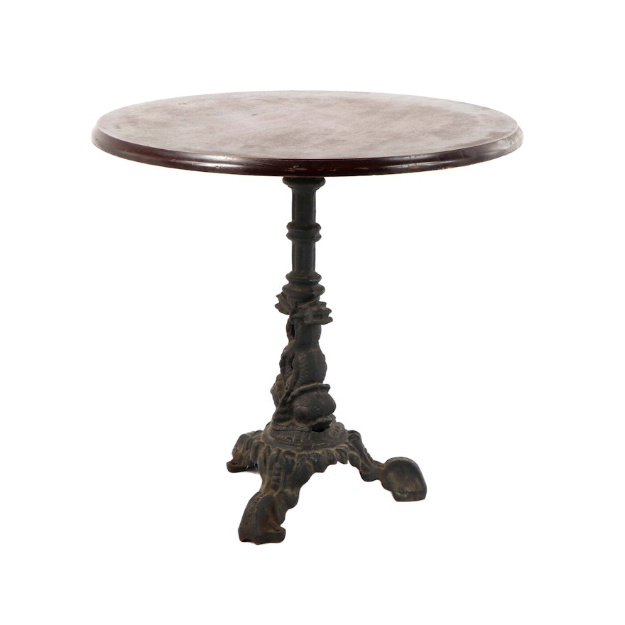 Cast Iron Pedestal Base with Wood Veneer Panel Top, Early 20th Century