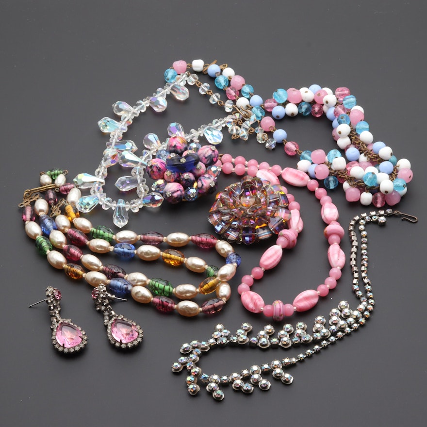 Assortment of Costume Jewelry with Imitation Pearl, Plastic and Glass