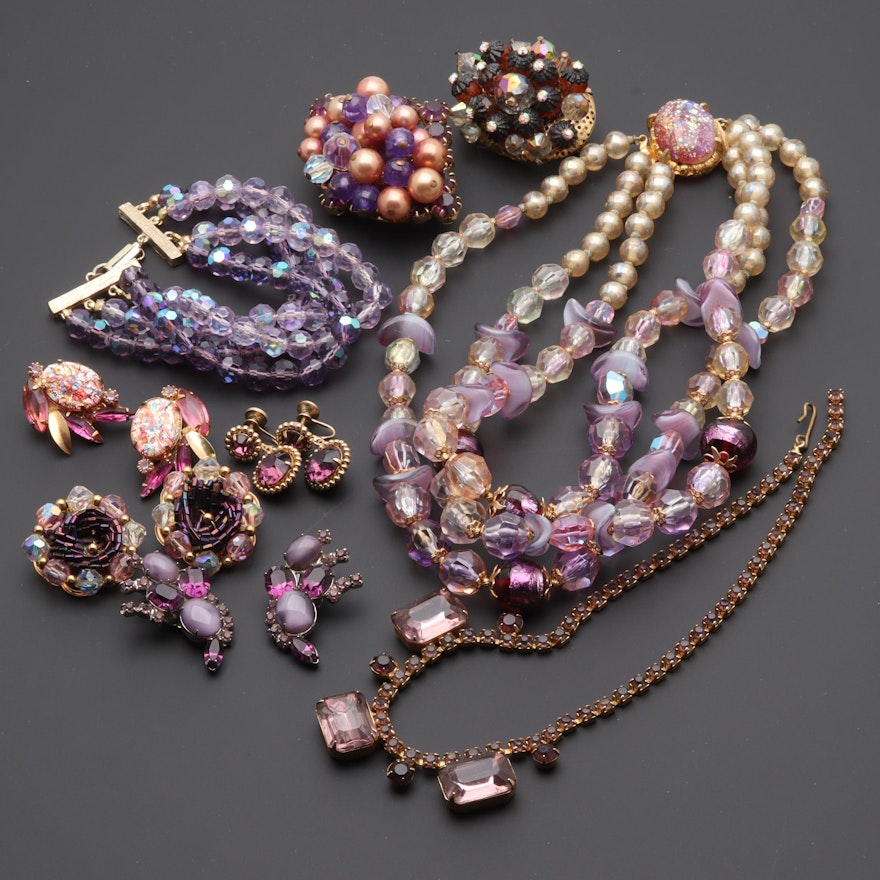 Assortment of Costume Jewelry with Glass Stones