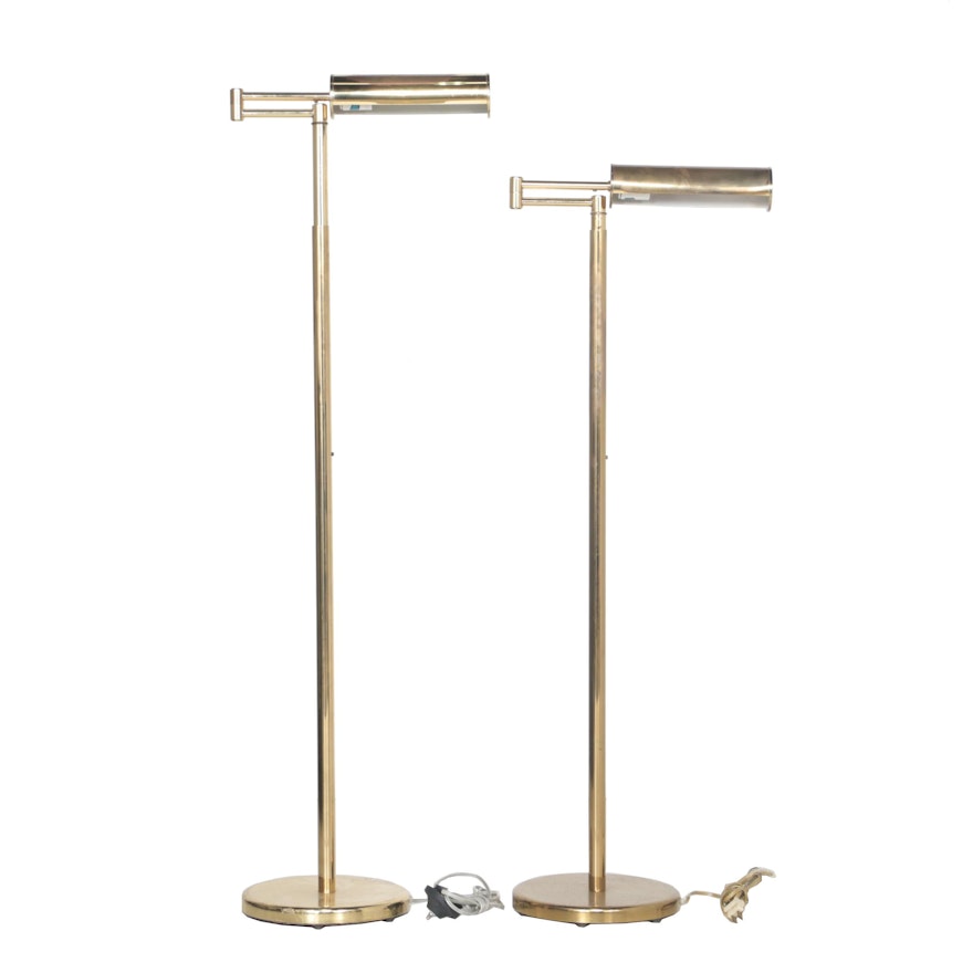 Mid Century Modern Walter Von Nessen Brass Swing Arm Floor Lamps