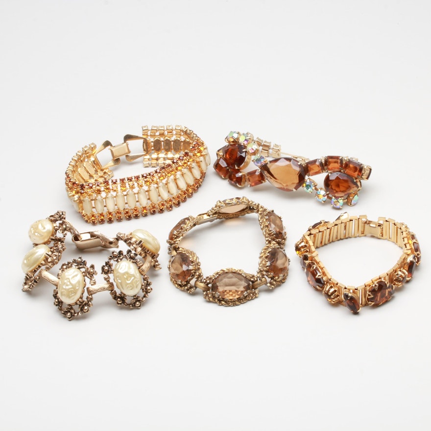Vintage Bracelet Assortment Featuring Imitation Pearl, Glass and Foilback Stones
