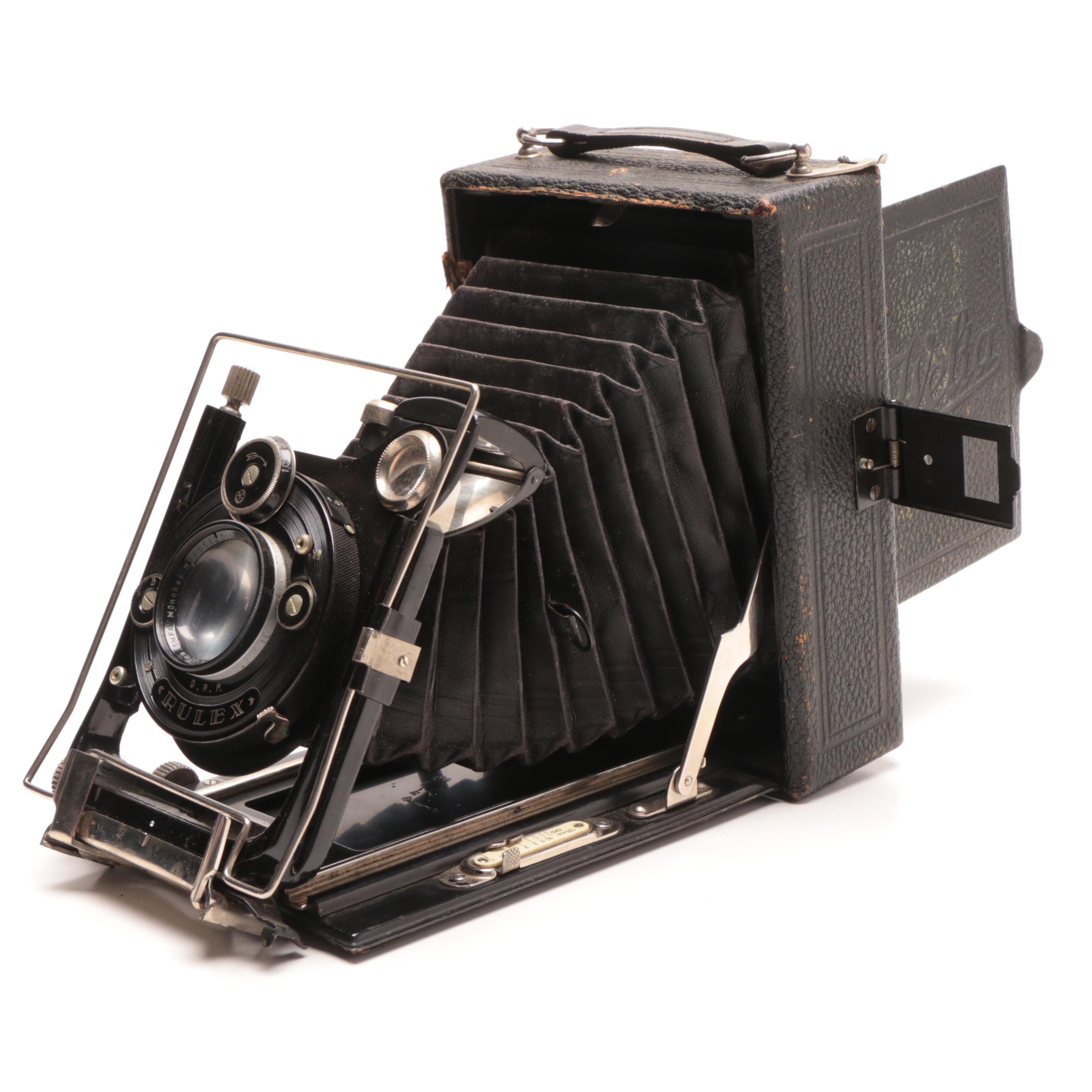 RicohFlex Model VI Camera and Leather Carrier and a Welta Folding Camera