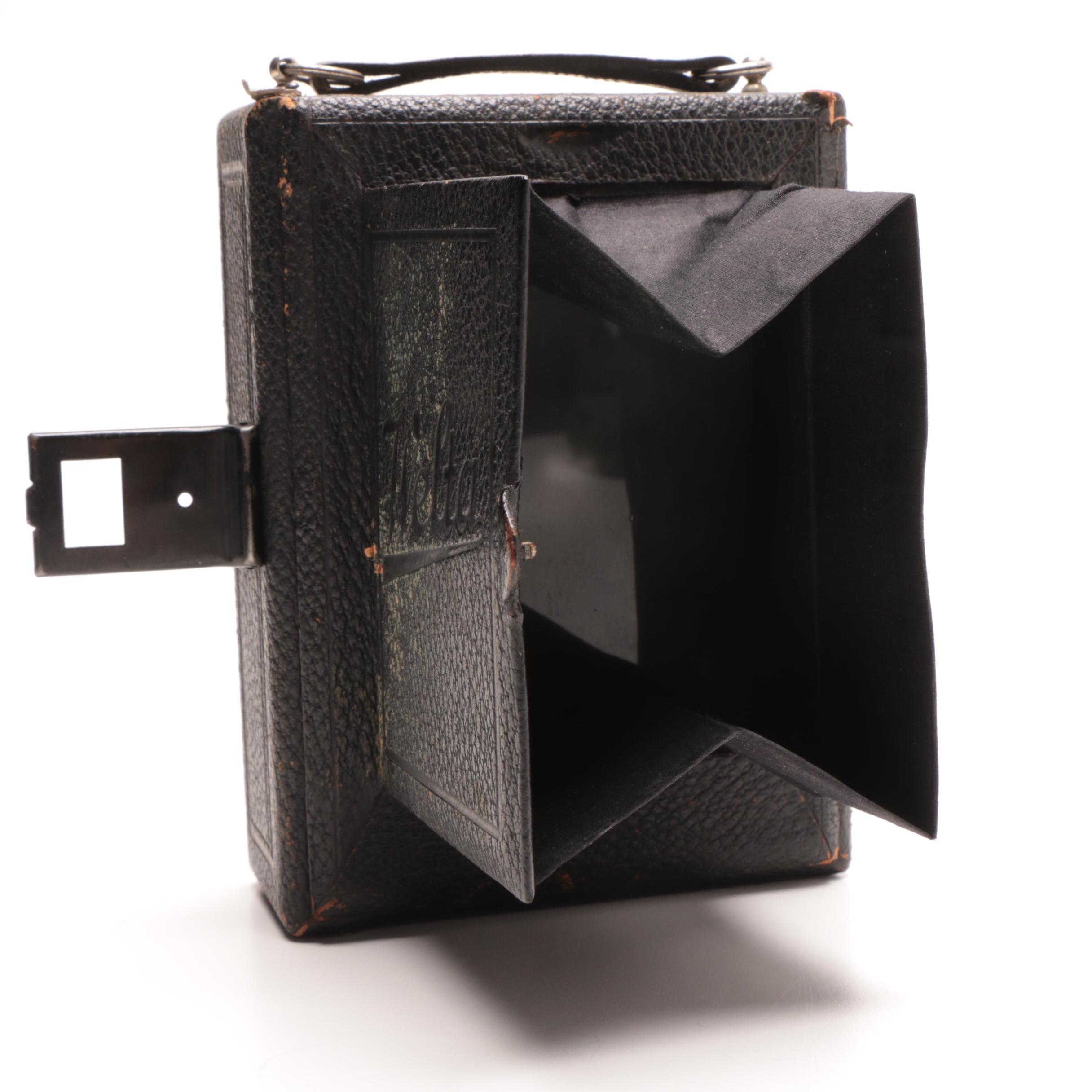 RicohFlex Model VI Camera and Leather Carrier and a Welta Folding Camera