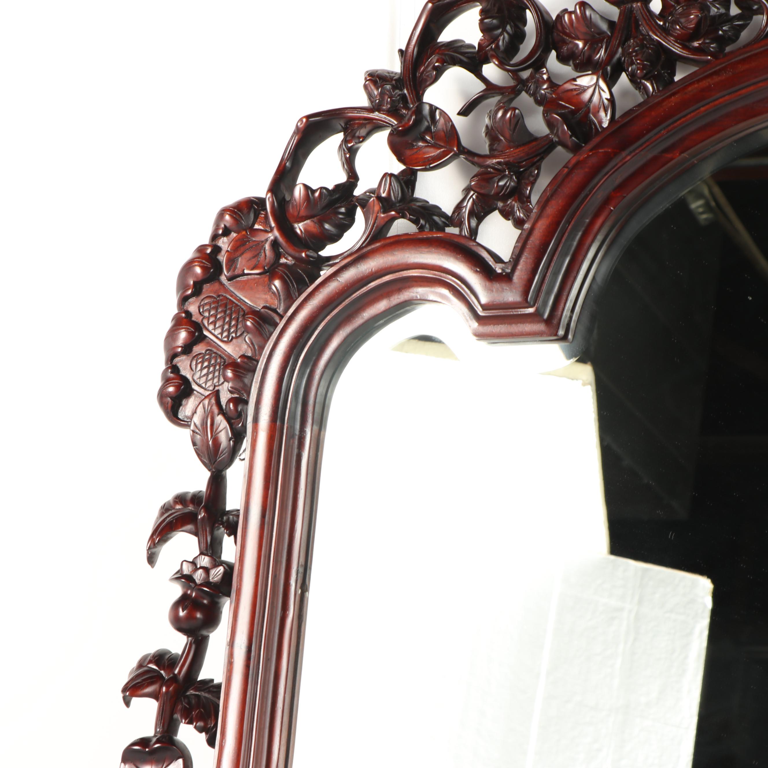 Elaborately Carved Full Length Mahogany Mirror