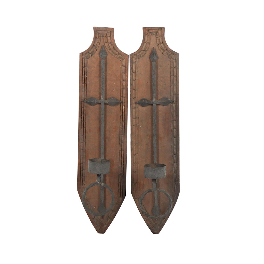 Gothic Style Mexican Wood and Metal Wall Sconces