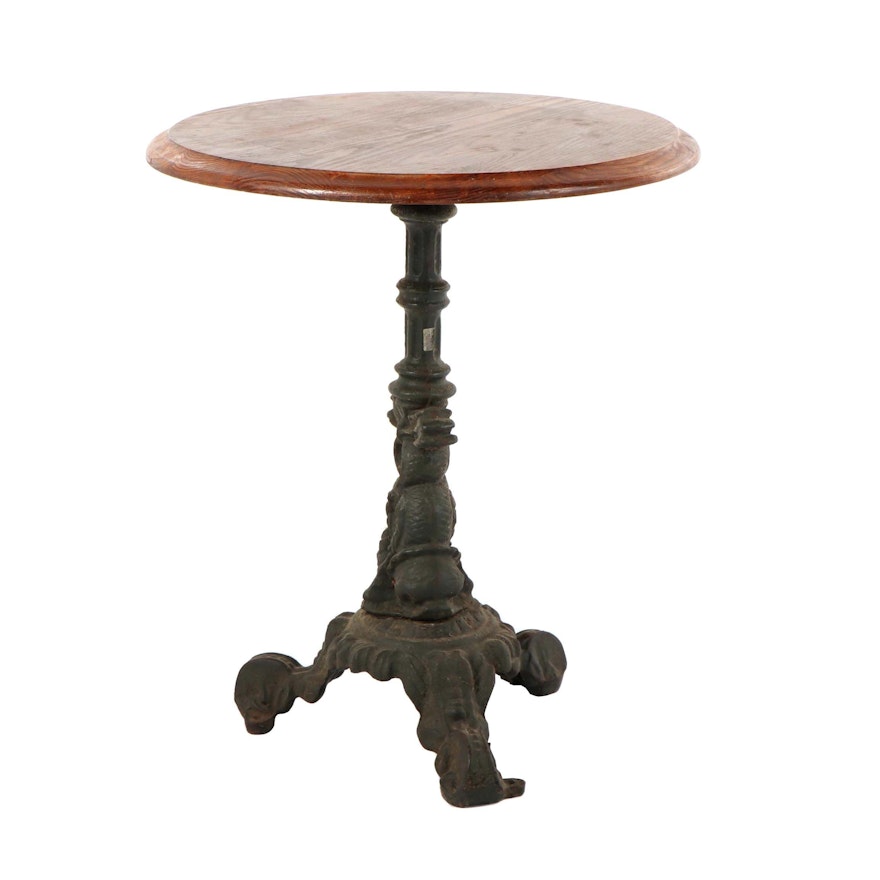 Cast Iron and Oak Pedestal Side Table, Early 20th Century