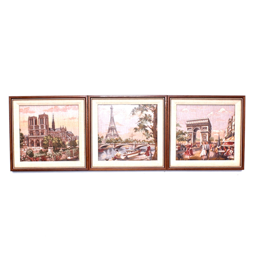 Framed Needlework Panels of Paris Monuments