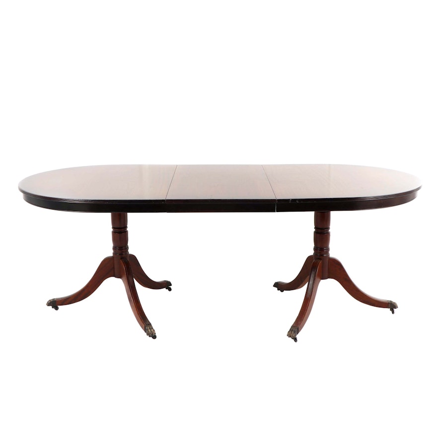 Federal Style Mahogany Double Pedestal Dining Table, Mid 20th Century