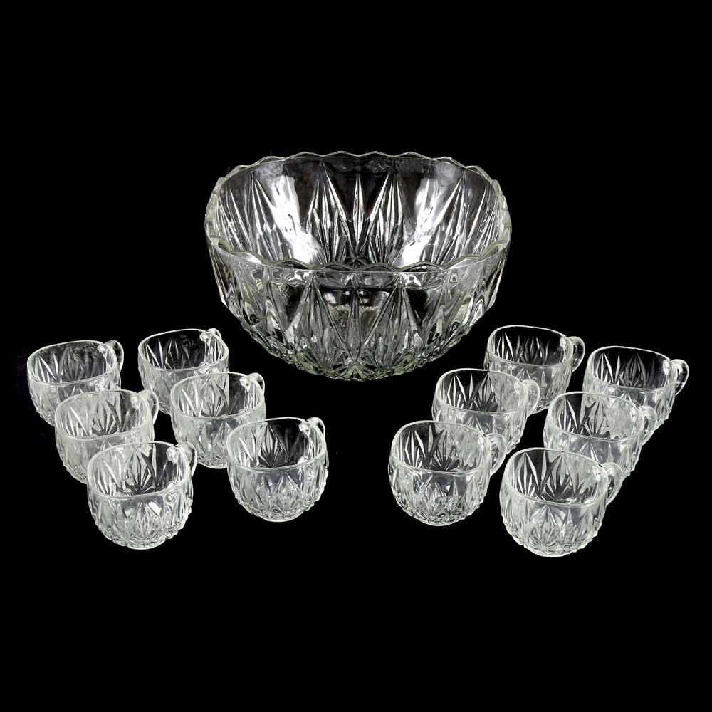 Pressed Glass Punch Bowl Set