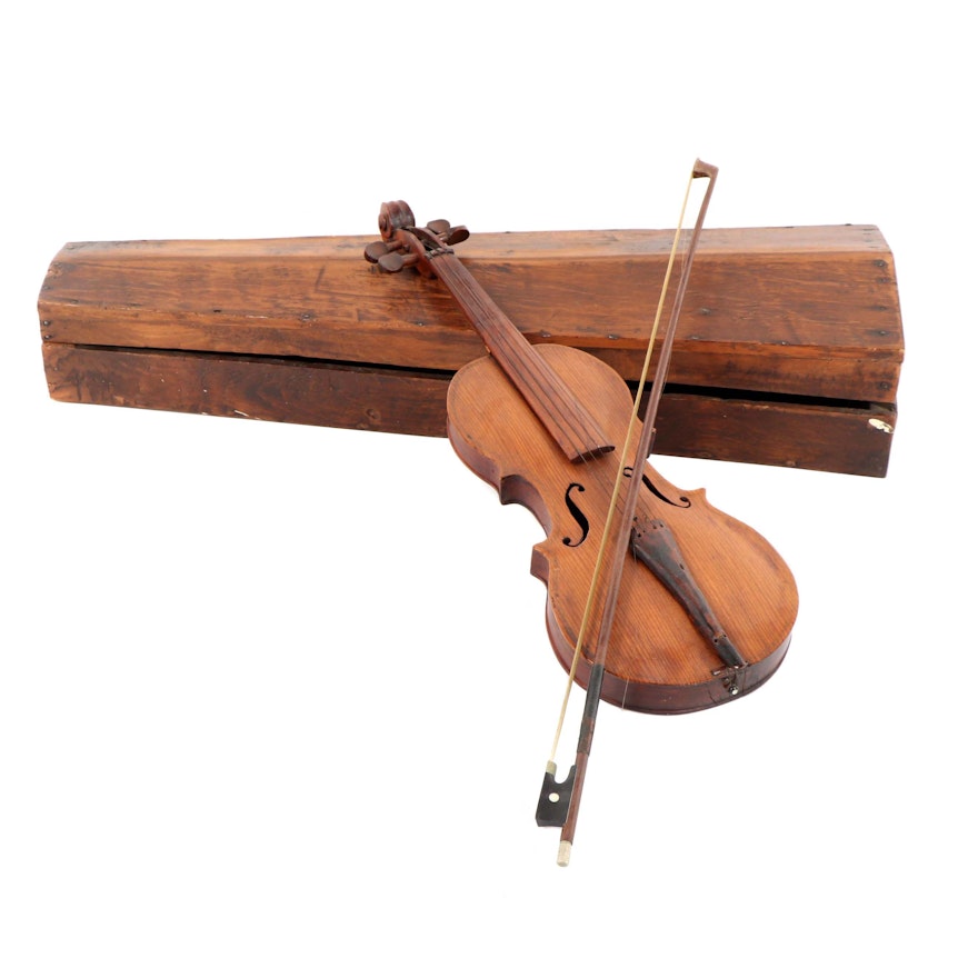 Vintage Full-Size Violin in Wooden Coffin Case