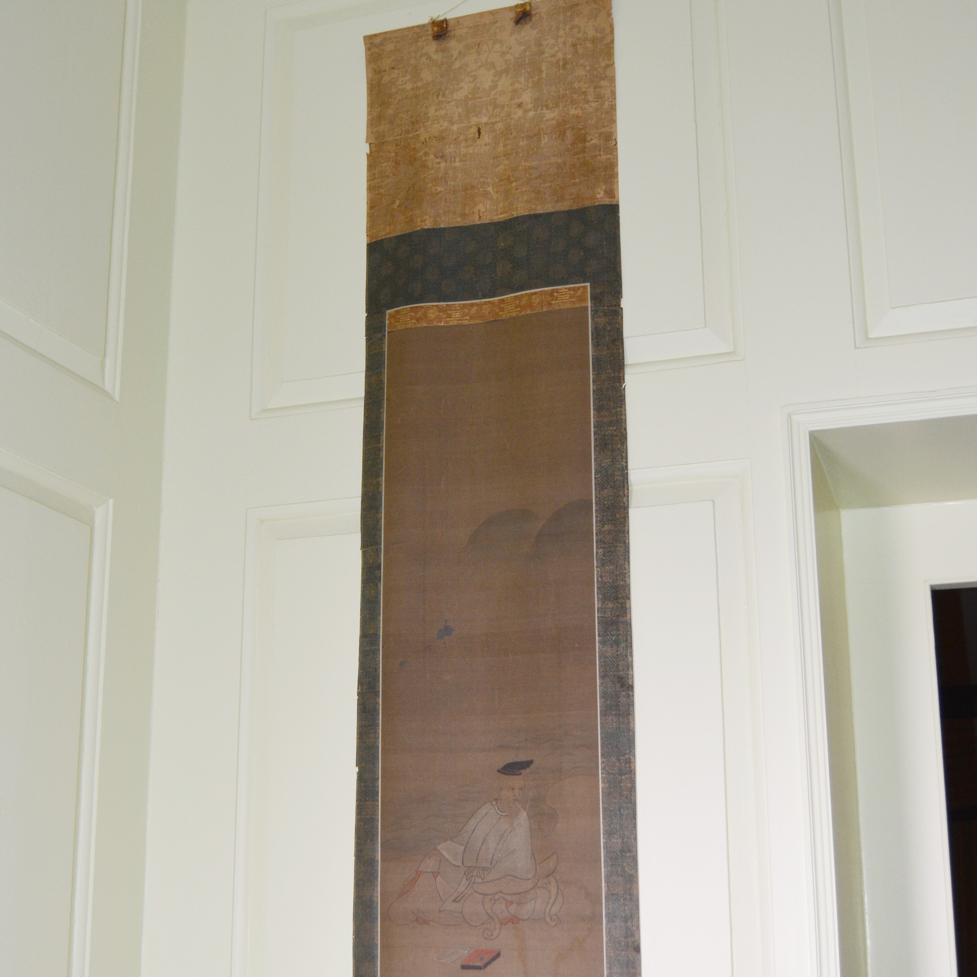 Vintage Japanese Gouache Portrait Hanging Scroll "Catching Snow"