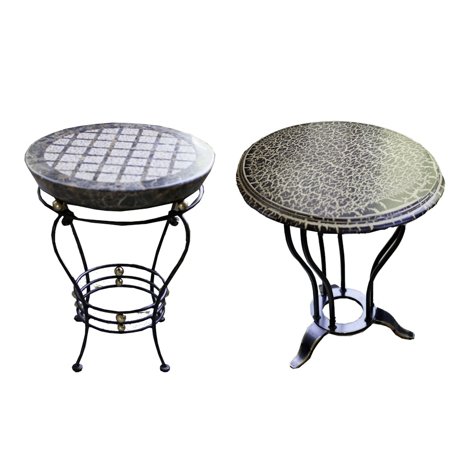 Contemporary Wood, Stone and Metal Round End Tables