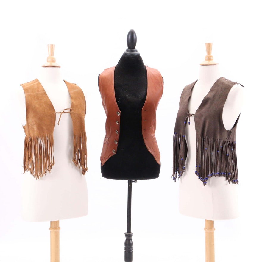 Circa 1970s Vintage Suede Fringe and Leather Vest