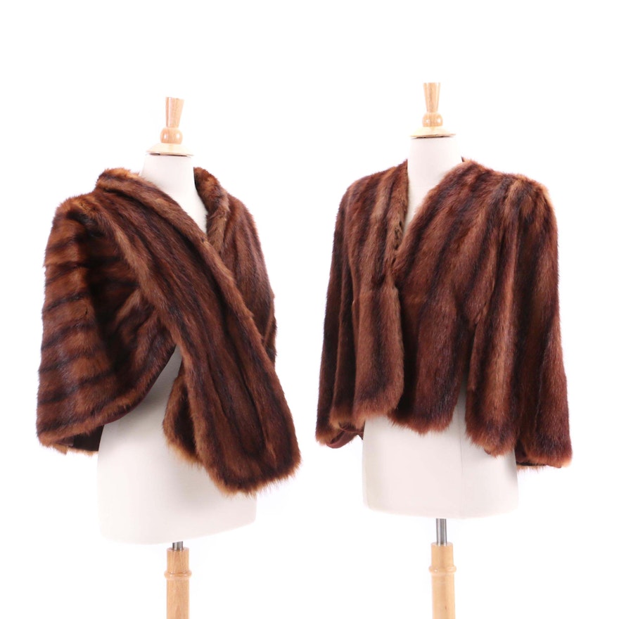 Vintage Dyed Marmot Fur Stole and Capelet