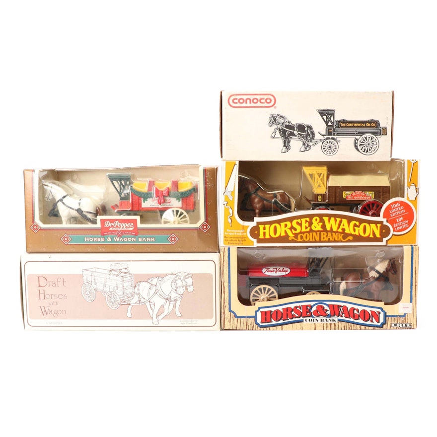 Ertl and Other Die-Cast Metal Replica Horse and Wagon Banks