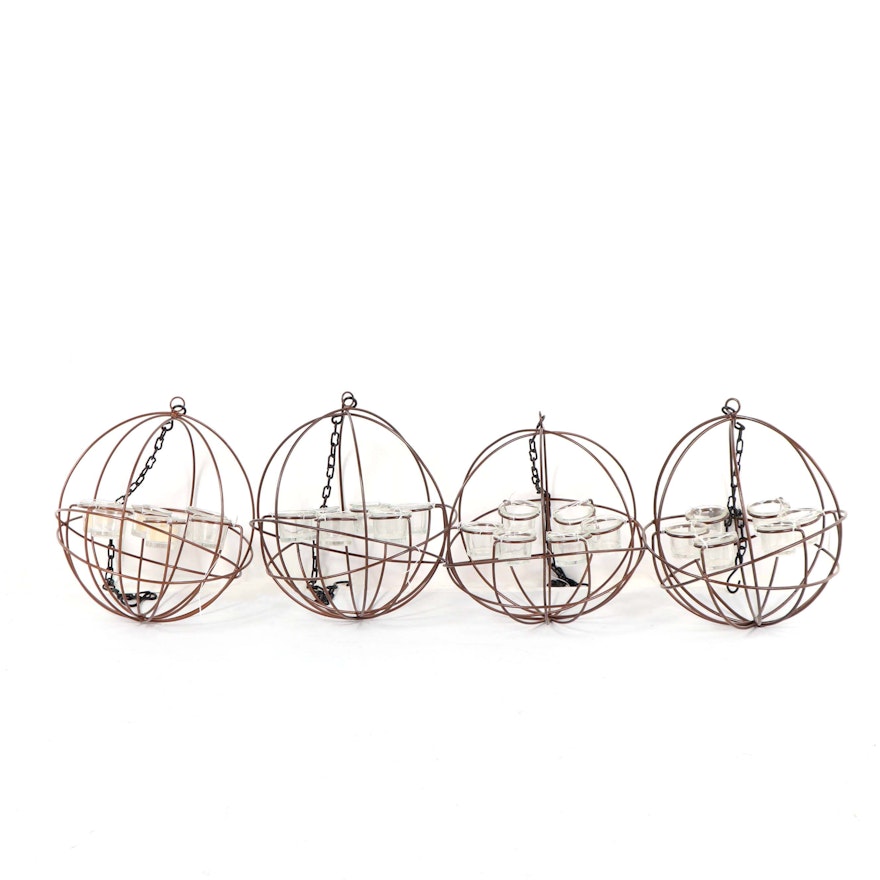 Hanging Orb Shaped Metal Candle Holders with Glass Votives