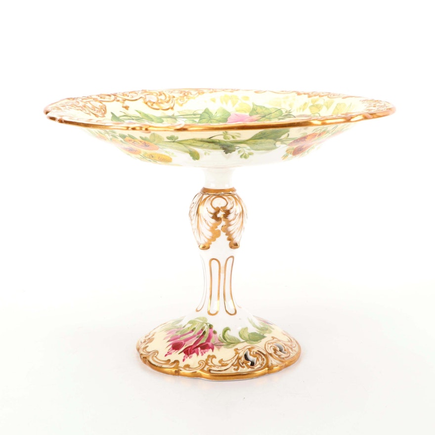 Copeland Hand-Painted Floral Themed Porcelain Compote