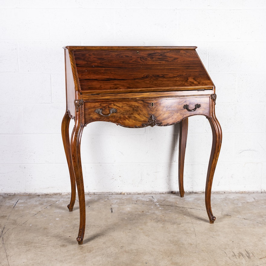 German Rosewood and Figured Bureau de Dame, Mid-19th Century