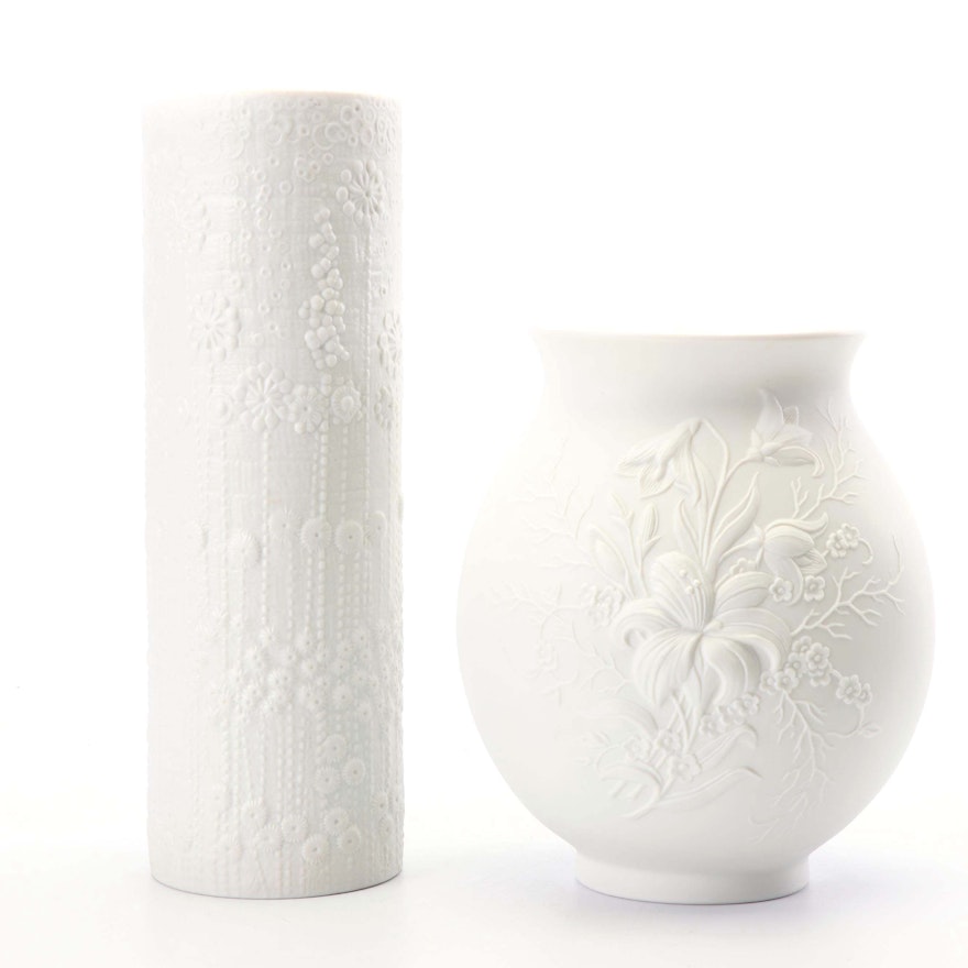 Vintage Bisque Porcelain Vases Including Kaiser and Rosenthal