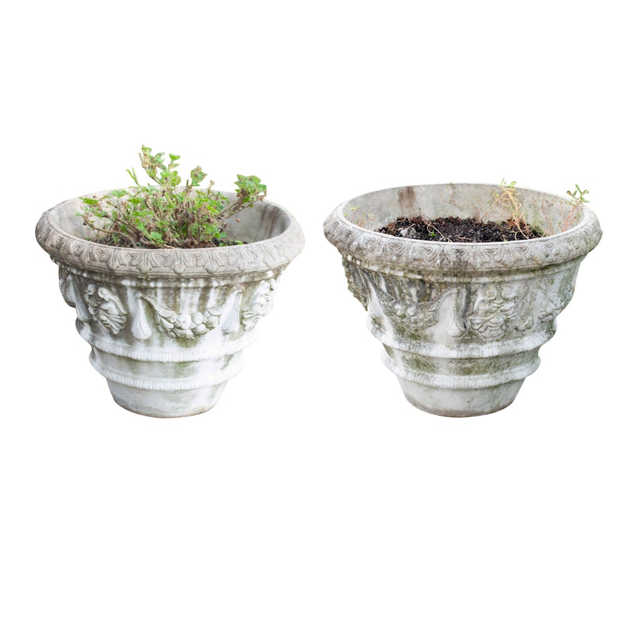 Pair of Large Outdoor Concrete Planters
