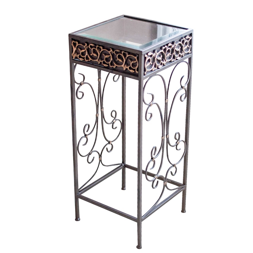 Metal Plant Stand with Beveled Glass Top