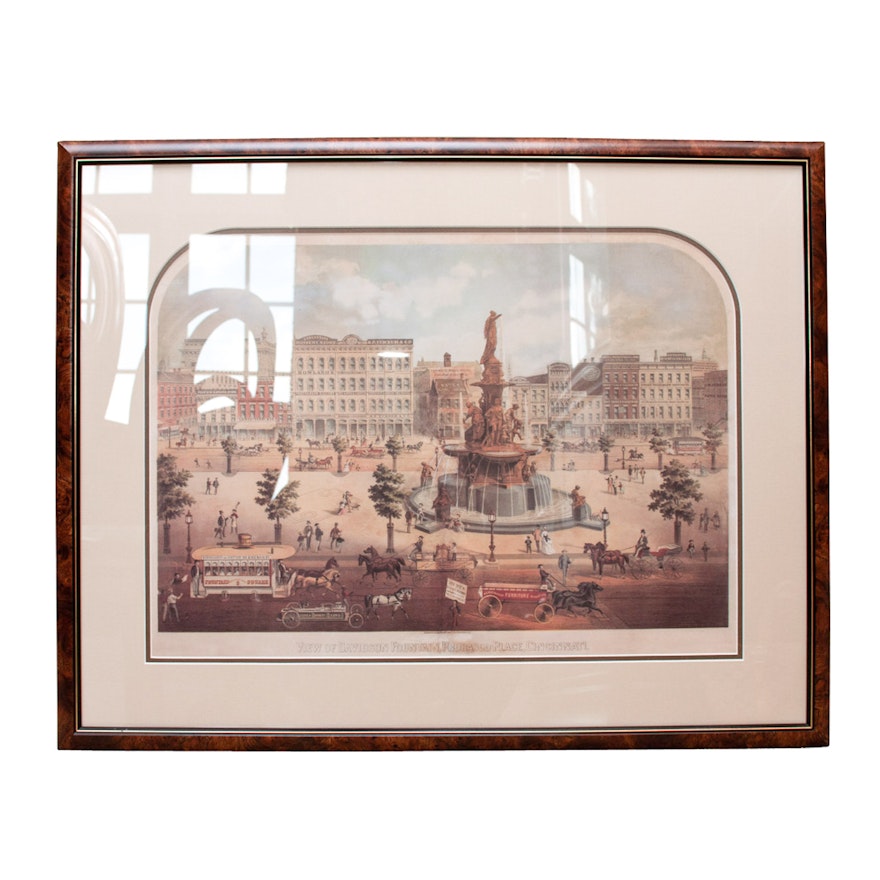 Offset Lithograph "View of Davidson Fountain, Probasco Place, Cincinnati"