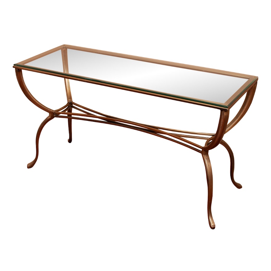 Contemporary Metal and Beveled Glass Topped Table
