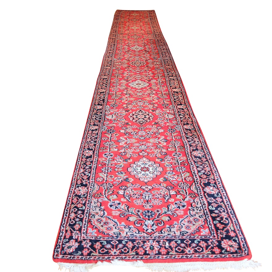 Finely Hand-Knotted Indo-Persian Meshed Wool Stair or Carpet Runner