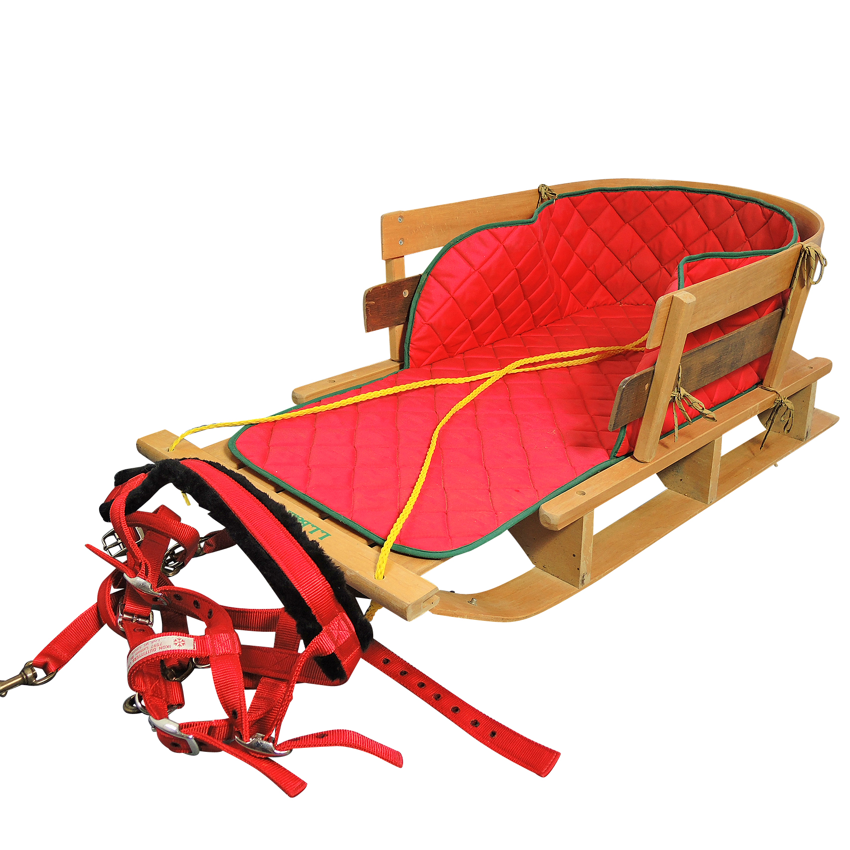 Vintage L. L. Bean Wooden Sled with Dog Harness