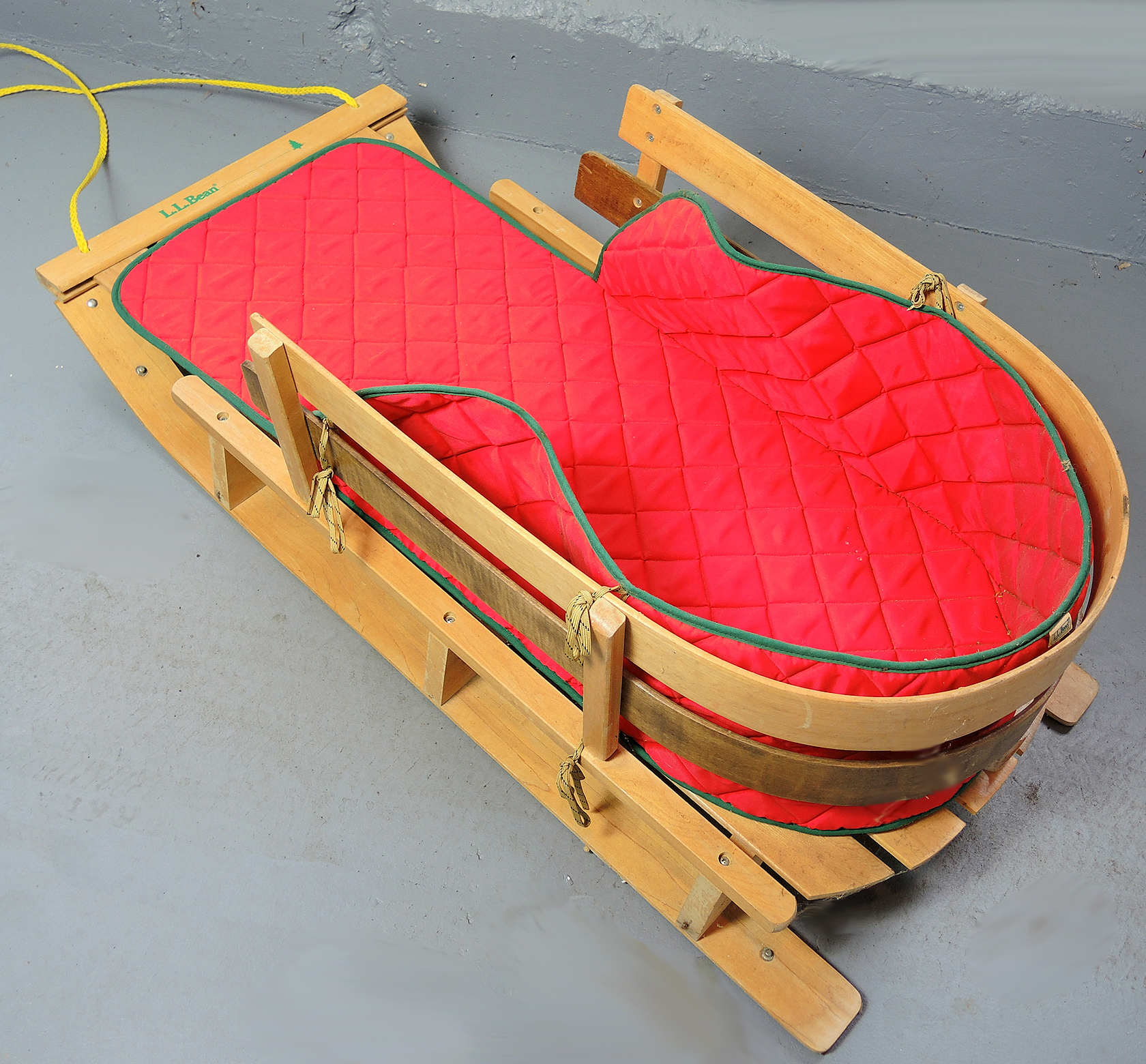 Vintage L. L. Bean Wooden Sled with Dog Harness