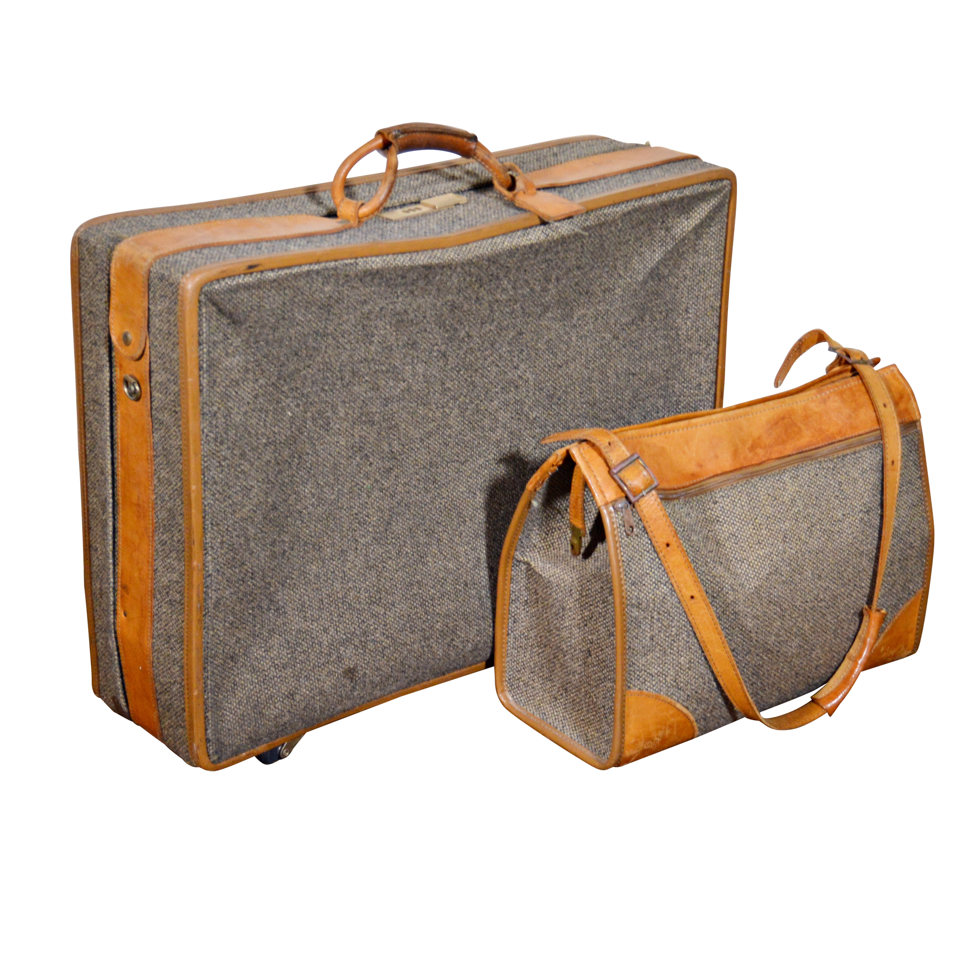 Vintage Hartmann Tweed Wool and Leather Luggage and Carry-On Bag