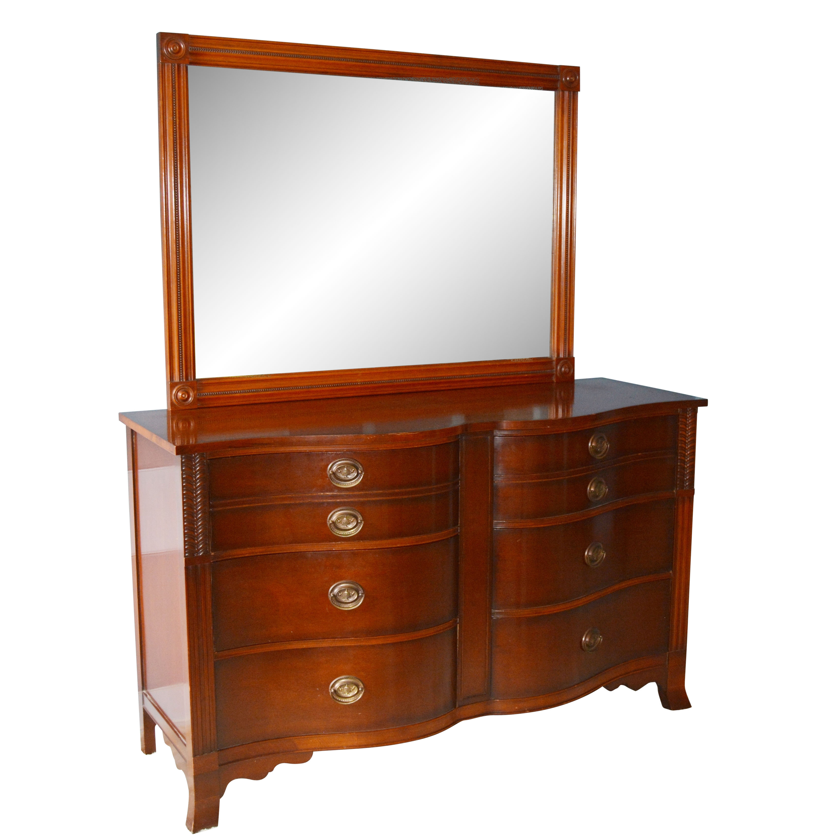 Federal Style Mahogany Dresser and Mirror by Drexel Furniture, Mid-20th Century
