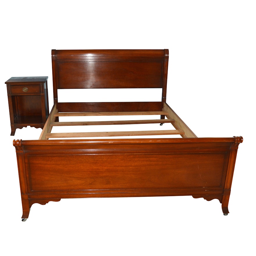 Federal Style Mahogany Full Size Bed Frame and End Table by Drexel, 20th Century