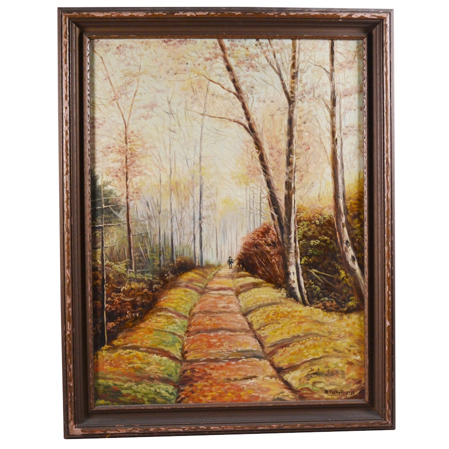 Rudolf Tschudi Oil Painting of Tree Lined Walking Path