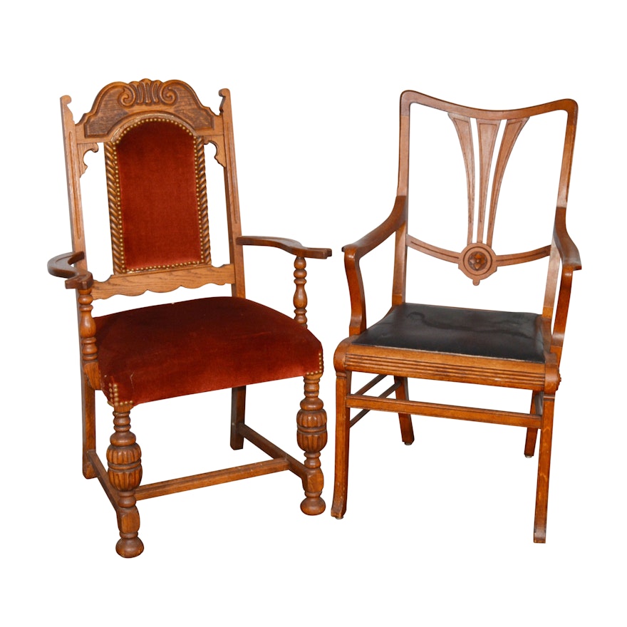 Two Oak Chairs, Late 19th Century/Early 20th Century