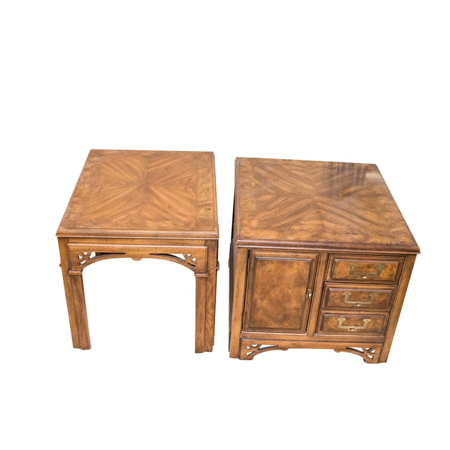 Chinese Chippendale Style Walnut Nightstand and Side Table, Late 20th Century