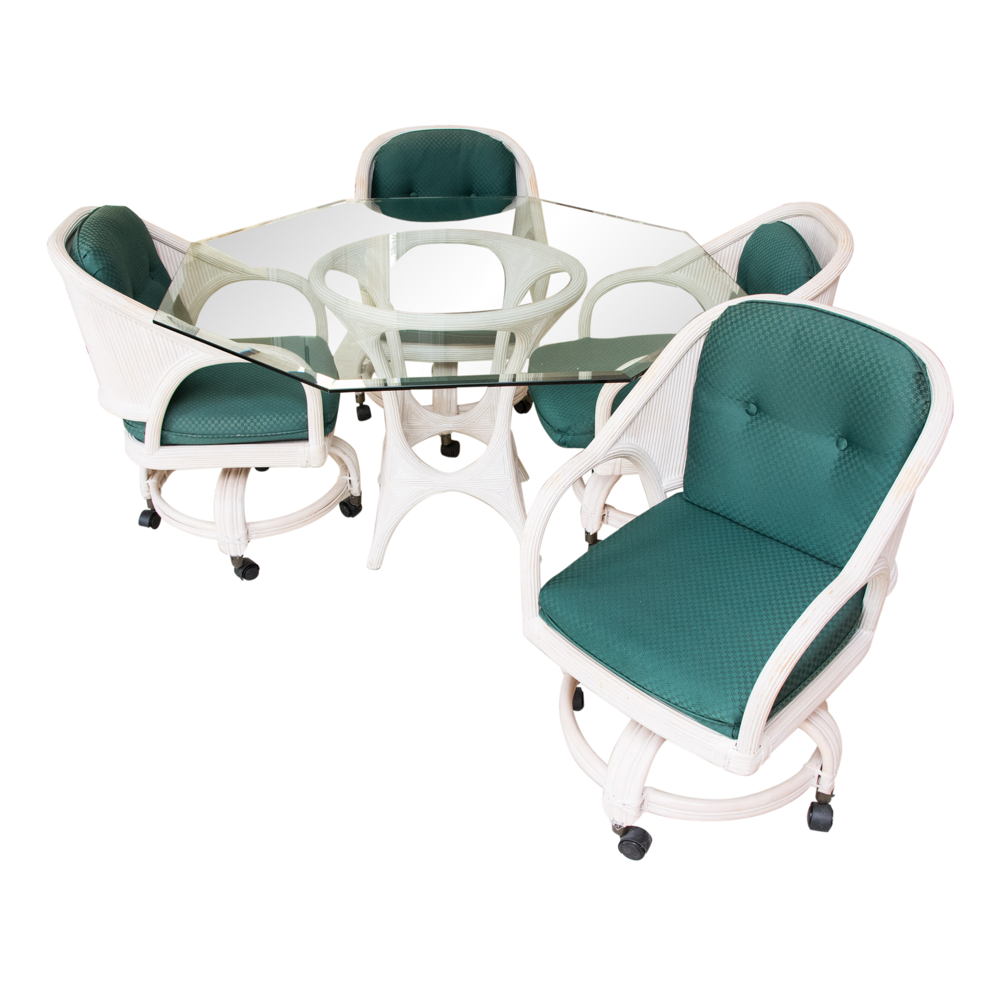 Glass Top Dining Table and Chair Set, 20th Century