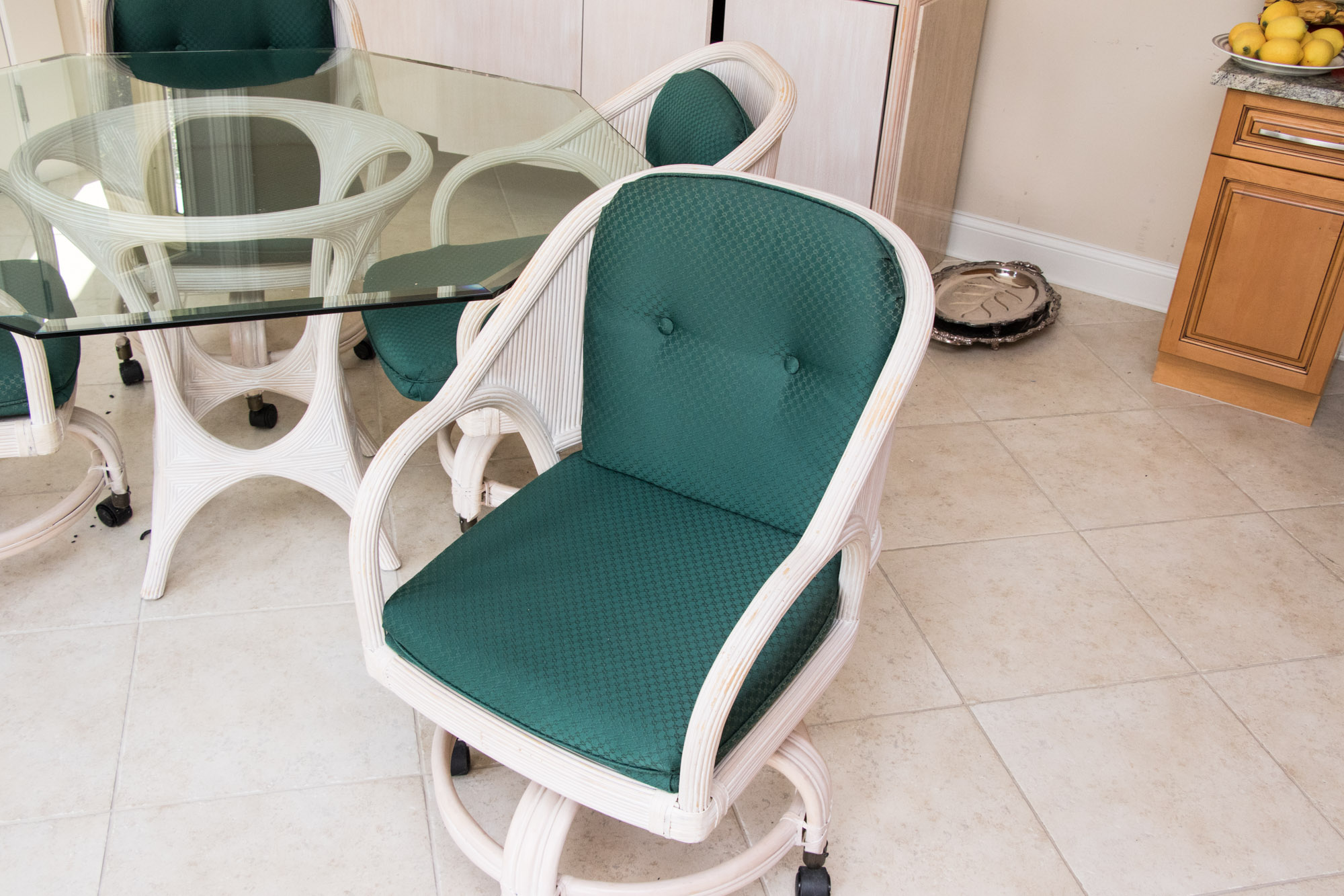 Glass Top Dining Table and Chair Set, 20th Century