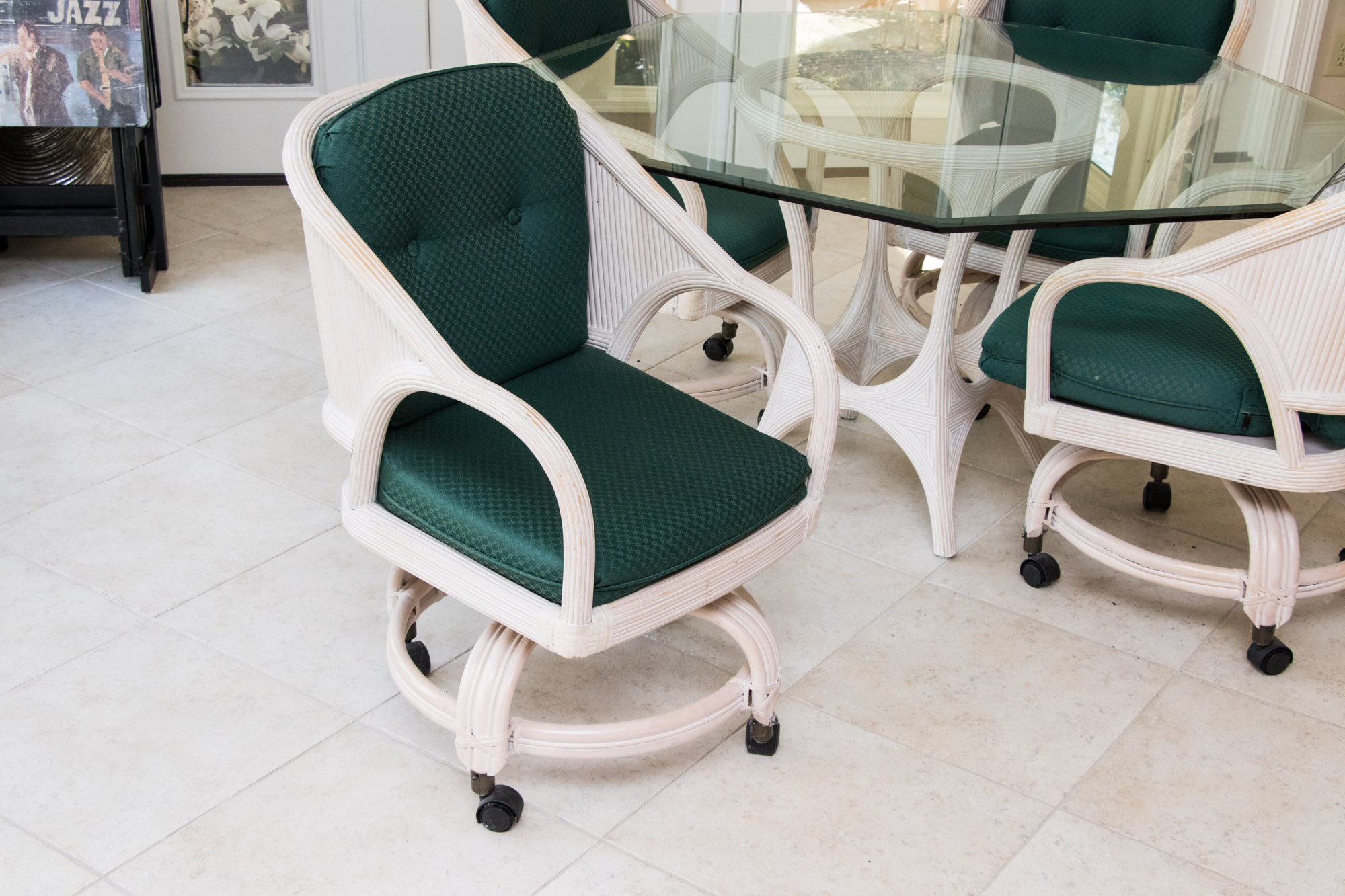 Glass Top Dining Table and Chair Set, 20th Century